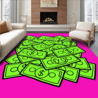 Neon Green Dollar Bills Pile Rug