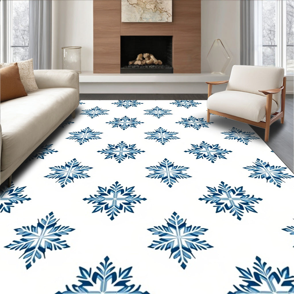 Deep Blue Snowflake Geometric Rug