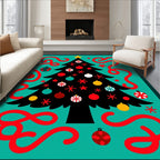 Retro Christmas Tree Red Ribbon Festive Rug