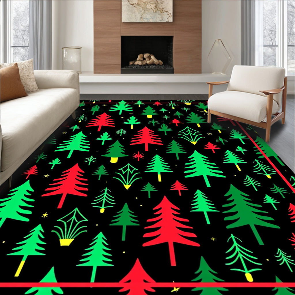 Red Green Christmas Tree Garland Rug