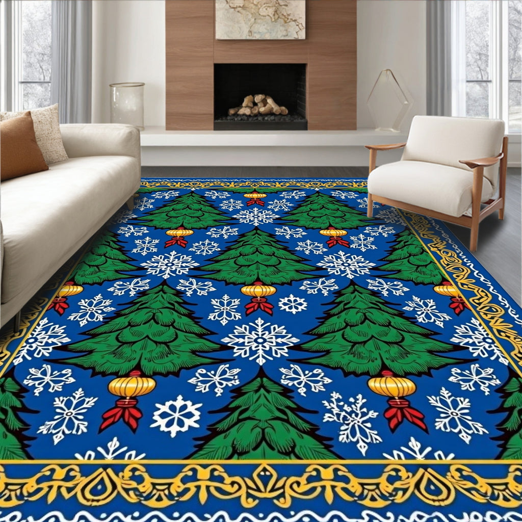 Green Tree Snowflake Lantern Border Rug