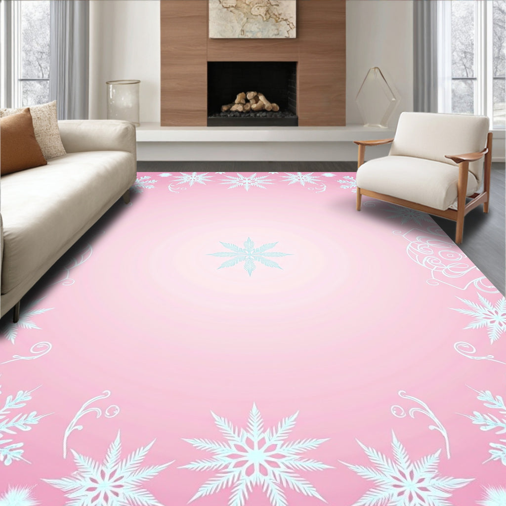 Delicate Teal Snowflake Frame Pink Rug