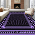 Purple and Black Geometric Border Rug