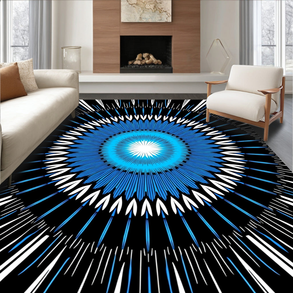 Electric Blue Sunburst Radial Rug