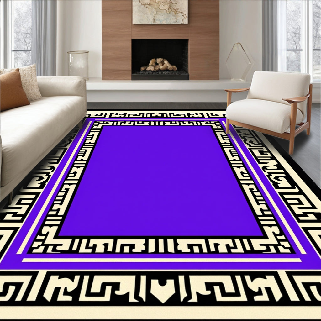 Deep Violet Geometric Maze Border Rug