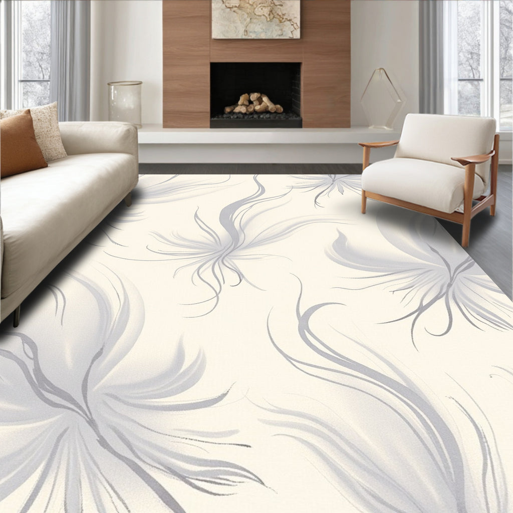 Ethereal Gray Feather Swirl Rug