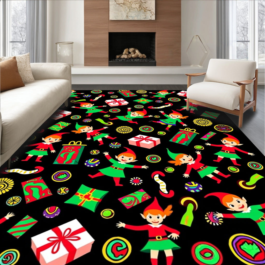 Festive Elves Joyful Christmas Gifts Rug