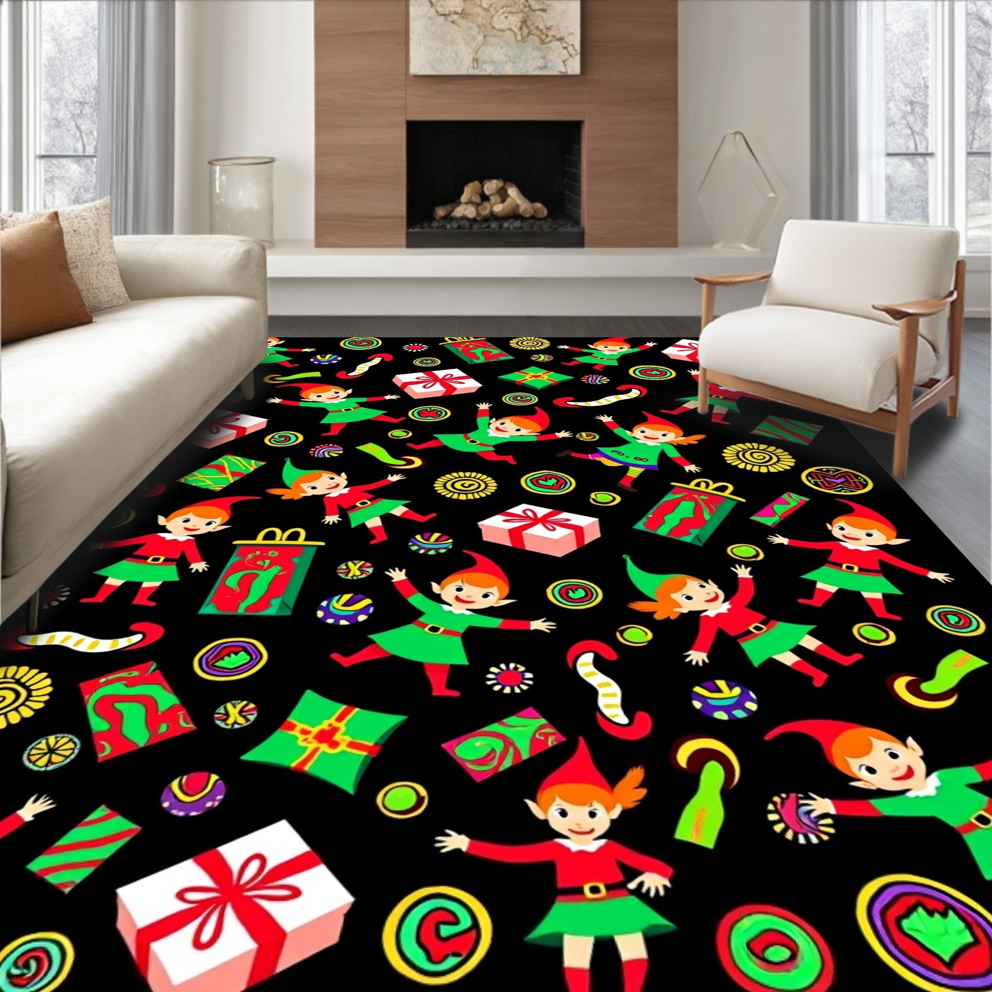 Festive Elves Joyful Christmas Gifts Rug