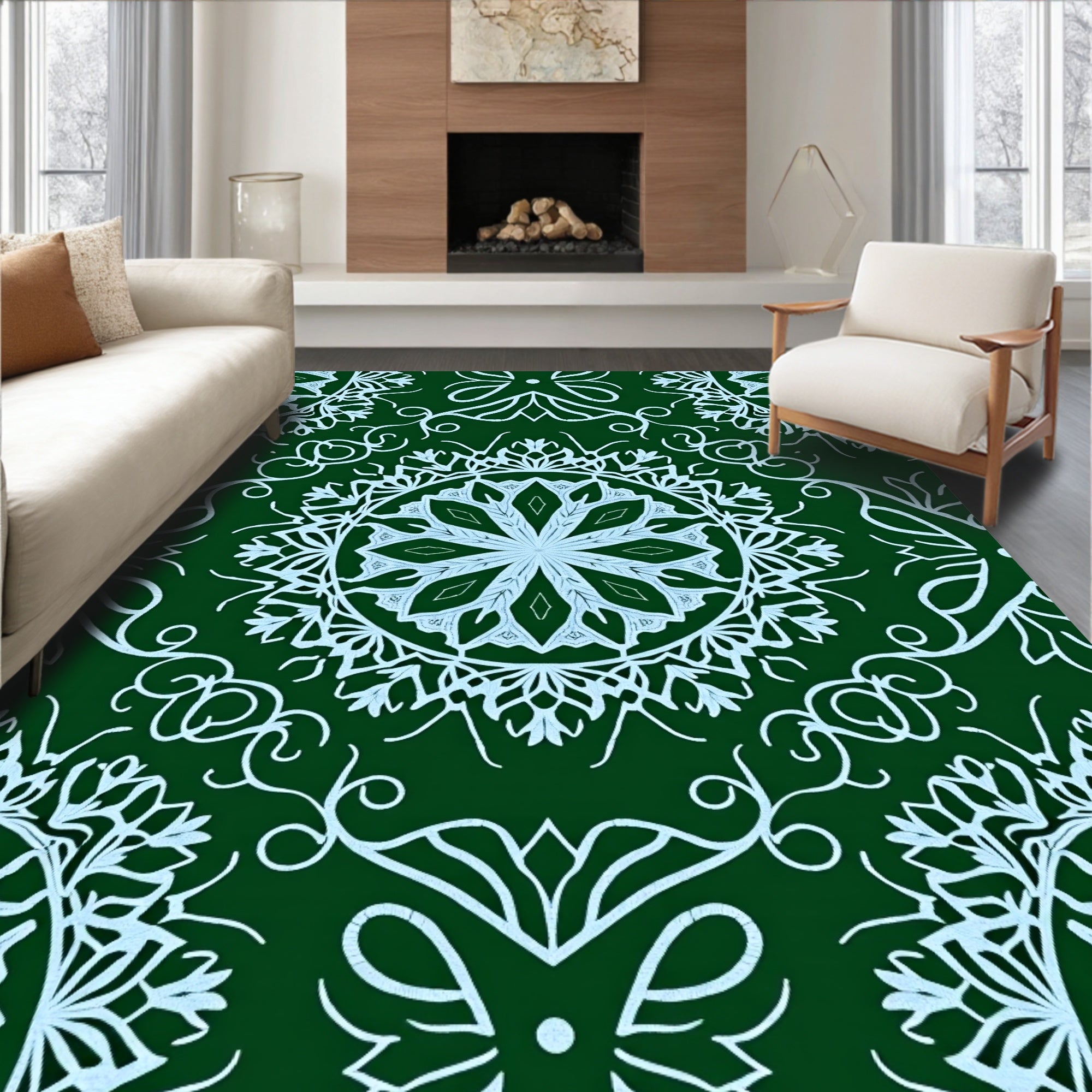Teal Floral Mandala Vine Rug
