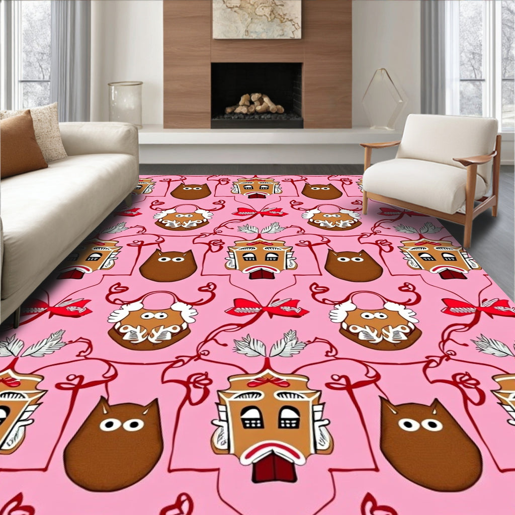 Whimsical Gingerbread House Owl Ribbon Rug