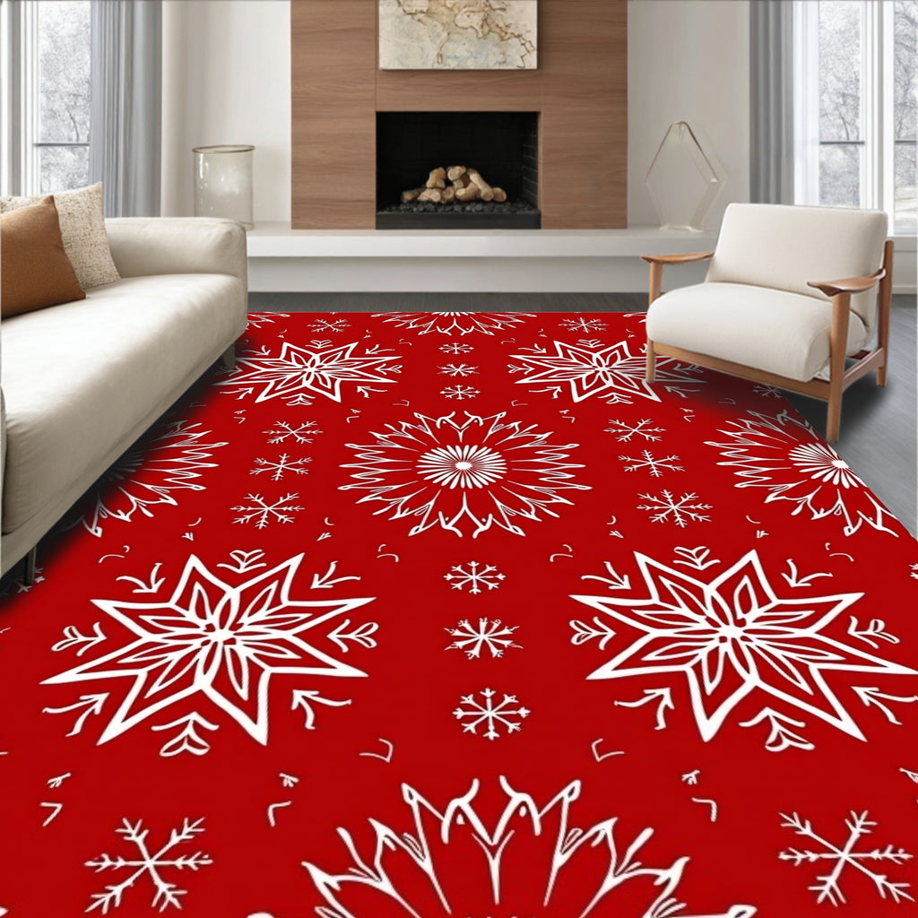Crimson Snowflake Medallion Cluster Rug