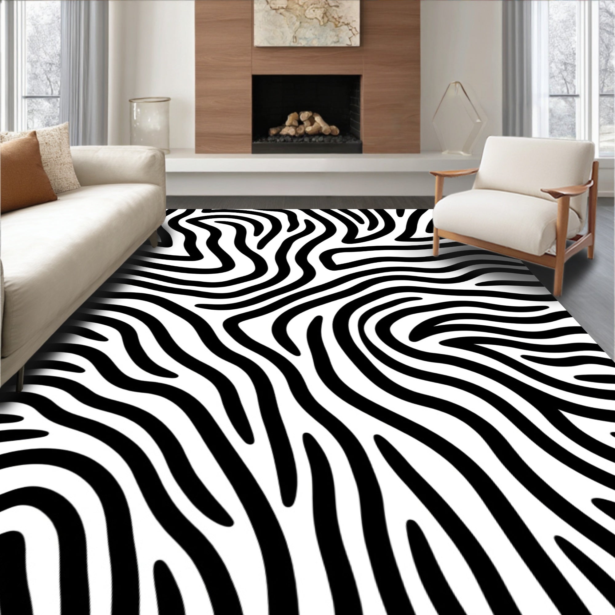 Abstract Black White Zebra Print Rug