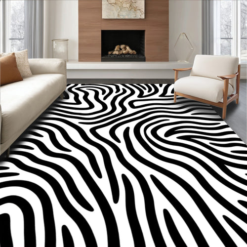 Abstract Black White Zebra Print Rug