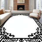Black Elaborate Scrollwork Corner Border Rug