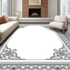 Intricate Black Scrollwork Floral Frame Rug