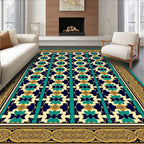 Navajo Inspired Teal Geometric Border Rug