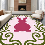 Pink Bunny Surrounded By Green Vines Rug