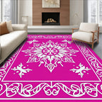 Fuchsia White Floral Medallion Border Rug