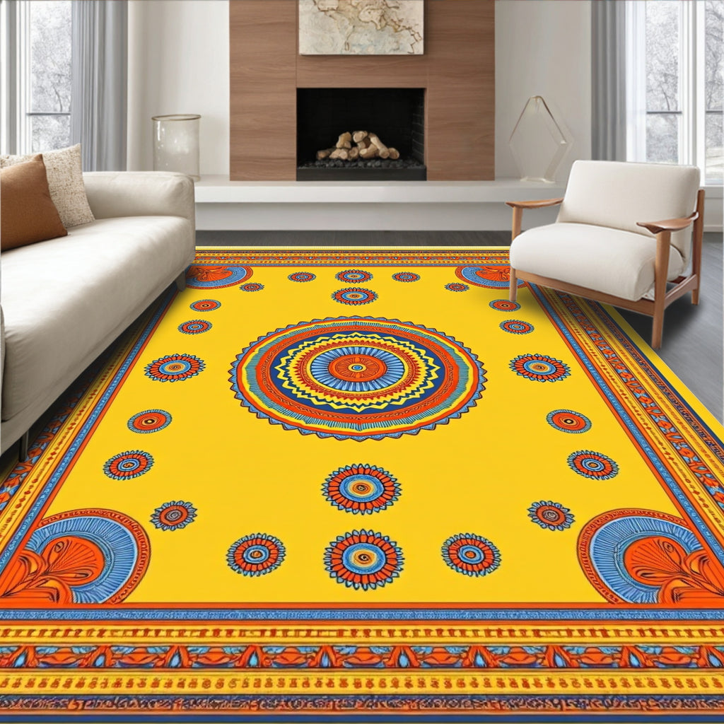 Sunny Yellow Mandala Floral Rug