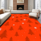 Red Snowfall Evergreen Forest Rug