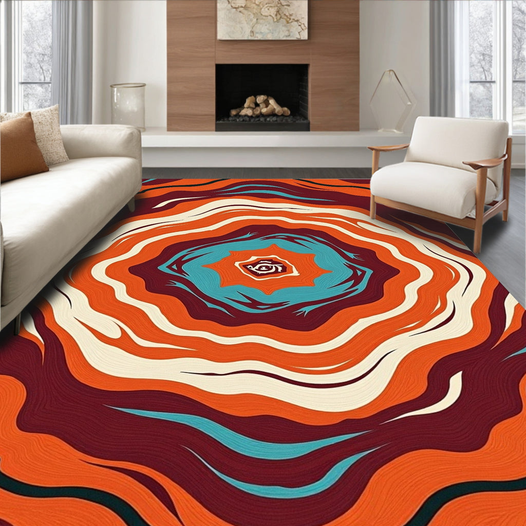 Retro Orange Teal Swirl Rug