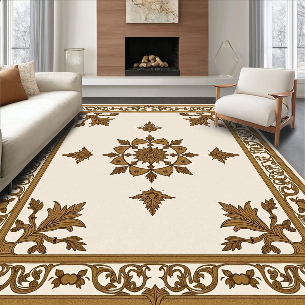 Ornate Brown Floral Medallion Rug
