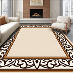 Elegant Brown Cream Scroll Border Rug