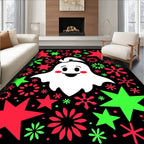 Cute Ghost With Red Green Stars Rug