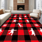 Red Black Buffalo Plaid Figures Snowflakes Rug