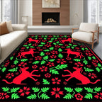 Vibrant Red Green Animal Floral Border Rug