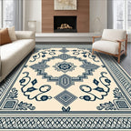 Cream Navy Geometric Floral Lattice Rug