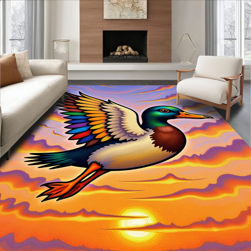 Rainbow Winged Duck Sunset Sky Rug