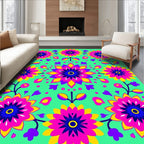 Vibrant Pink Yellow Floral Mandala Rug