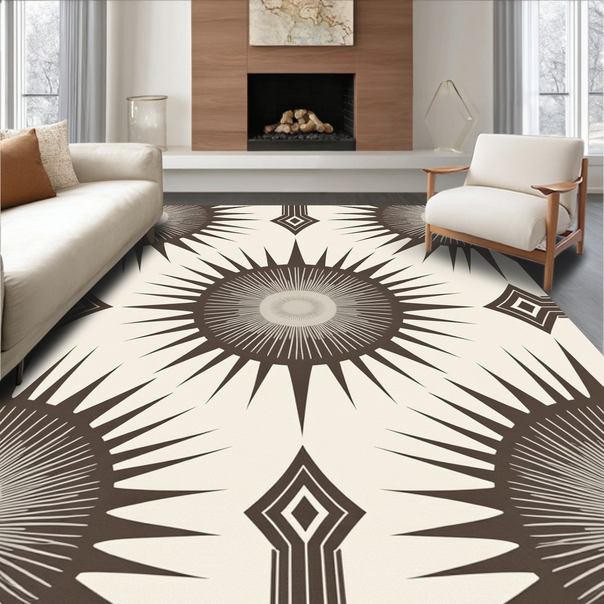 Sunburst Geo Diamond Brown Cream Rug