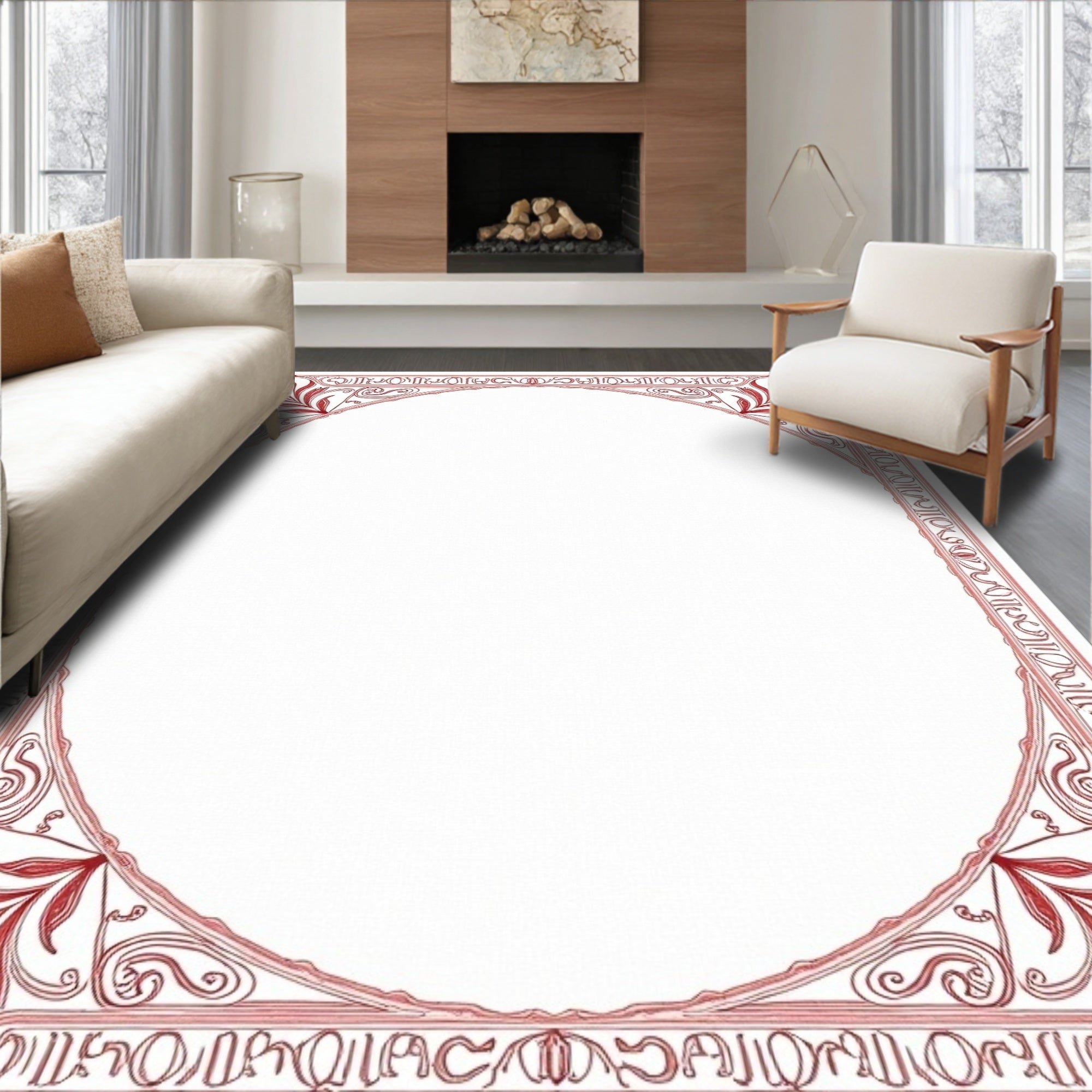 Elegant Red Victorian Floral Frame Rug