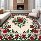 Crimson Rose Garden Floral Border Rug
