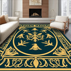 Golden Birds on Teal Ornate Oval Rug