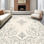 Ornate Gray Floral Scrollwork Rug