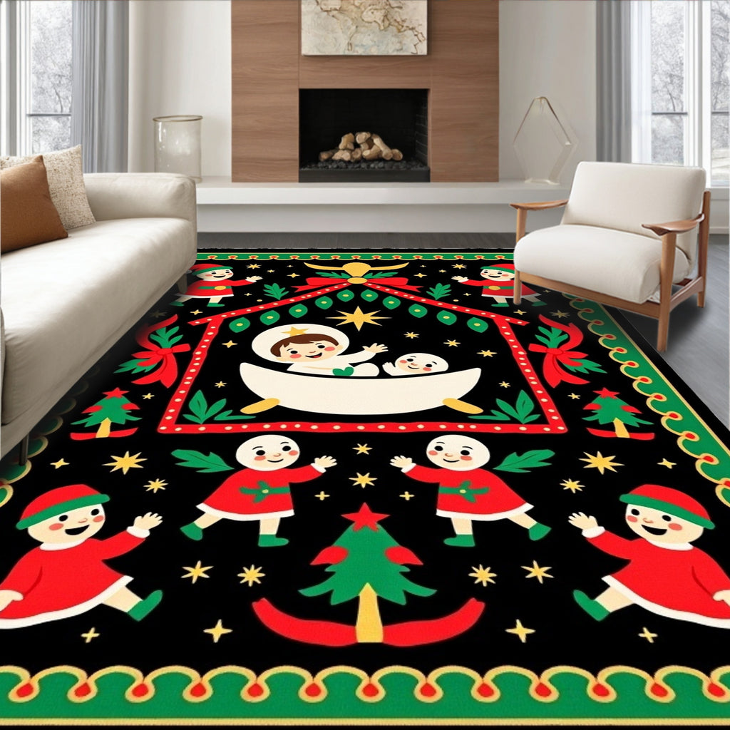 Whimsical Christmas Nativity Scene Rug