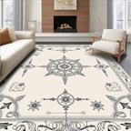 Ornate Black Floral Medallion Borders Rug
