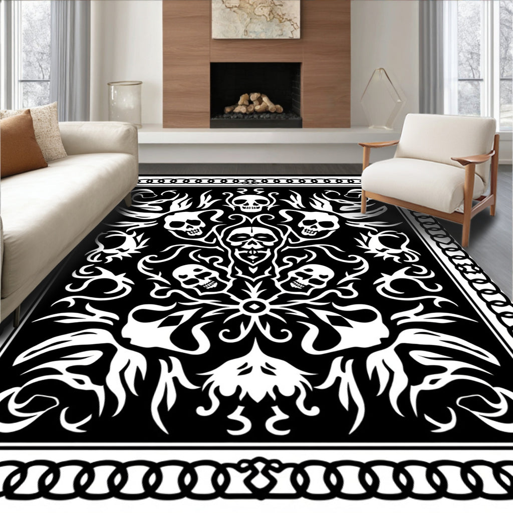 Dark Skull Swirls Black Border Rug