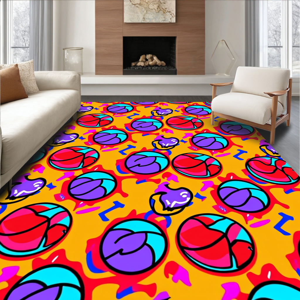 Vibrant Yellow Cartoonish Orb Collage Rug