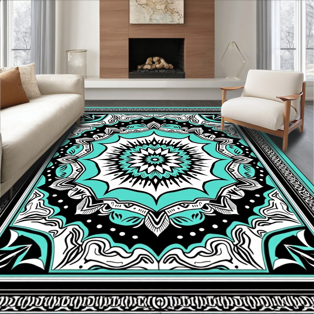 Bold Turquoise Radiant Starburst Medallion Rug