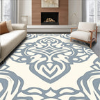 Cream and Blue Ornamental Scrollwork Rug