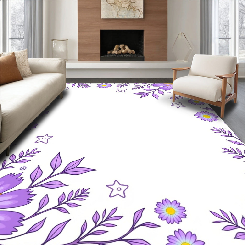Purple Floral Border with Yellow Accents Rug