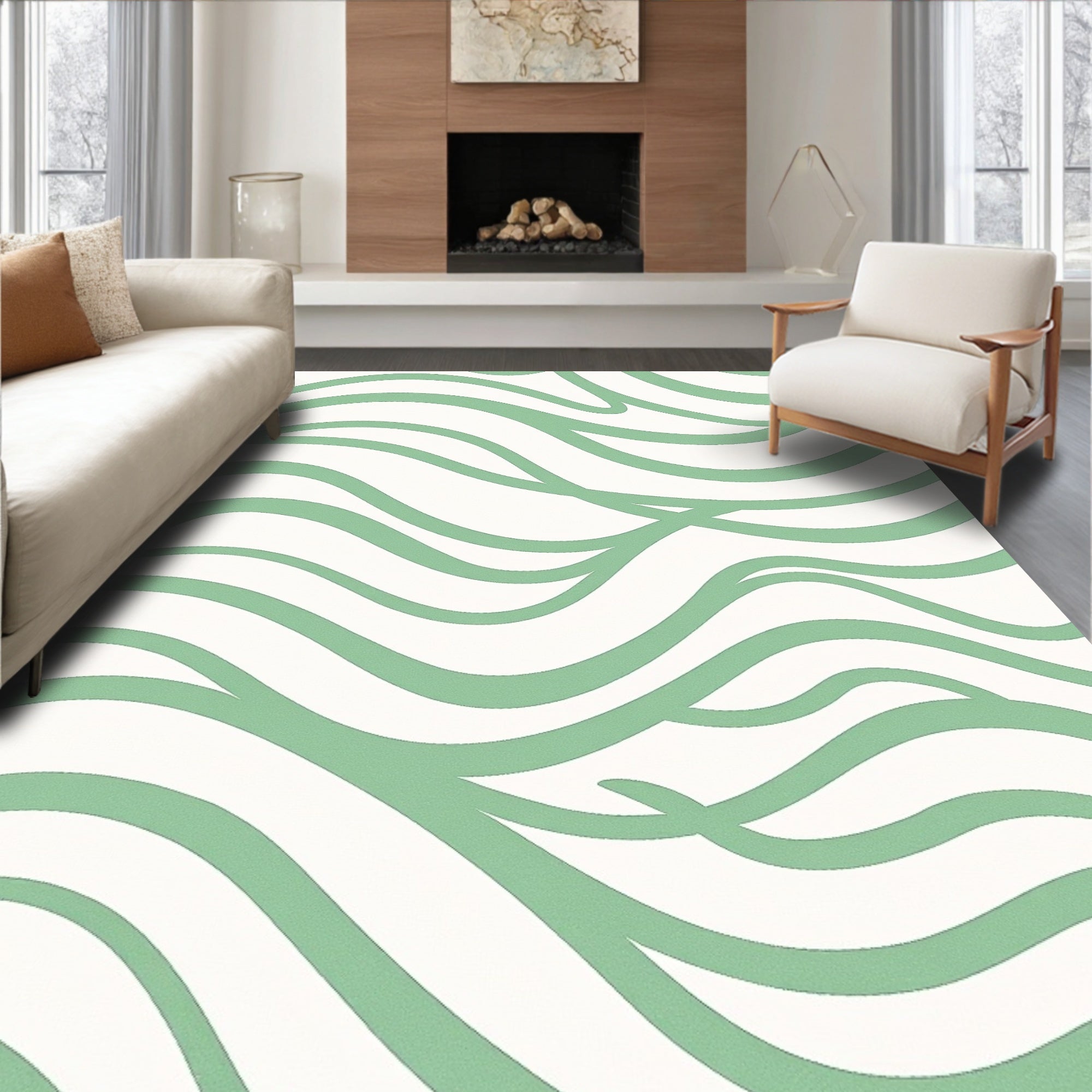 Soft Mint Green Flowing Wave Rug