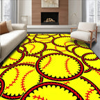 Yellow Softball Ball Sport Collection Rug