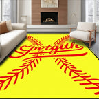 Red Softball Stitch Script Graphic Rug