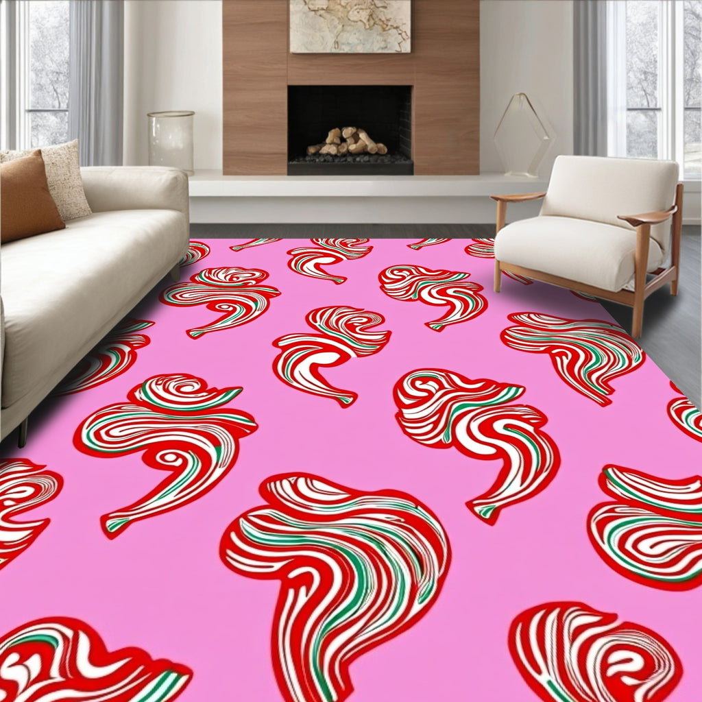 Whimsical Red Candy Swirl Art Rug