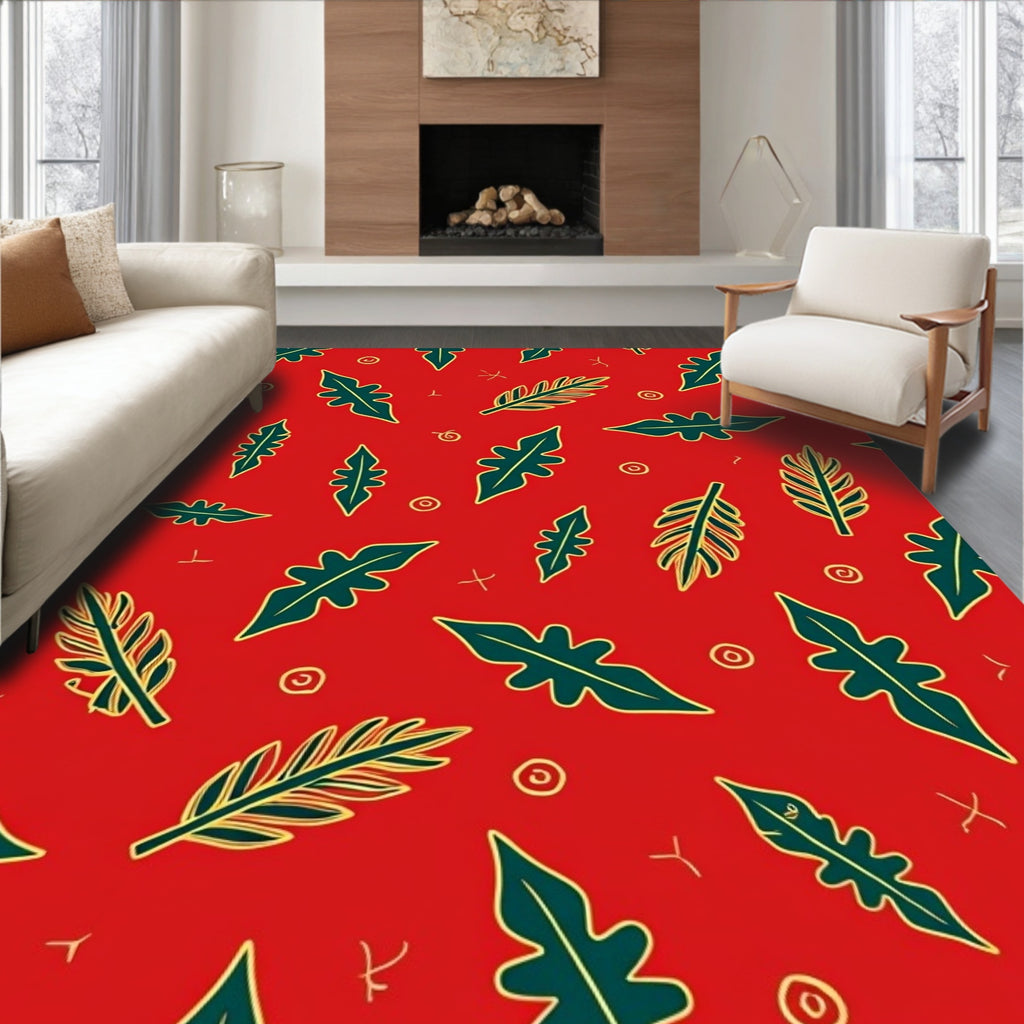 Bold Red Leafy Branch Collage Rug
